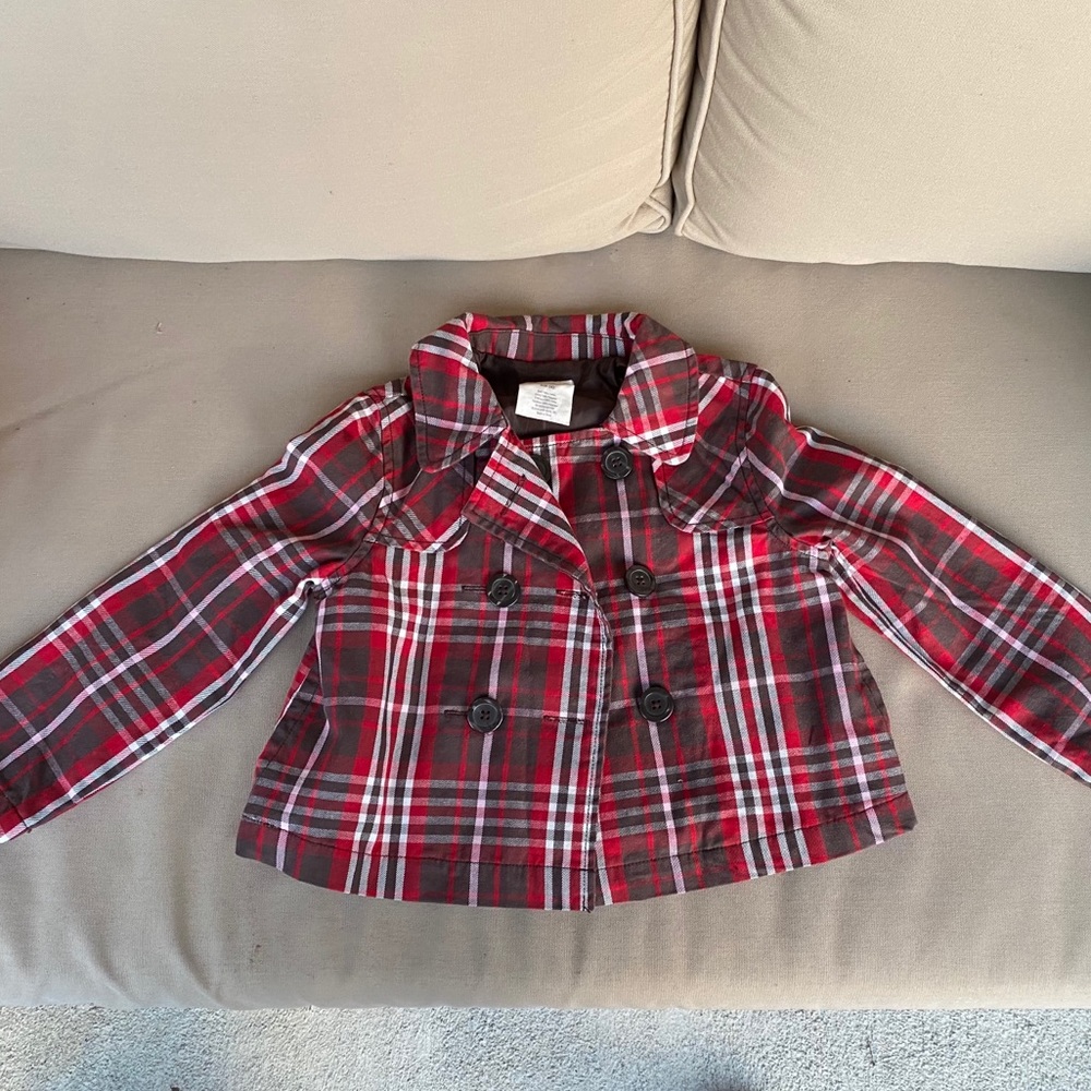 CRAZY 8 Girls Vintage HOLIDAY Plaid Trench Coat XS - Picture 3 of 13